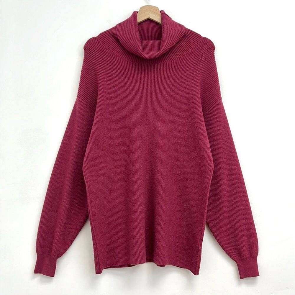 Free People Softly Structured Knit Oversized Tunic Sweater Ribbed Turtleneck XS